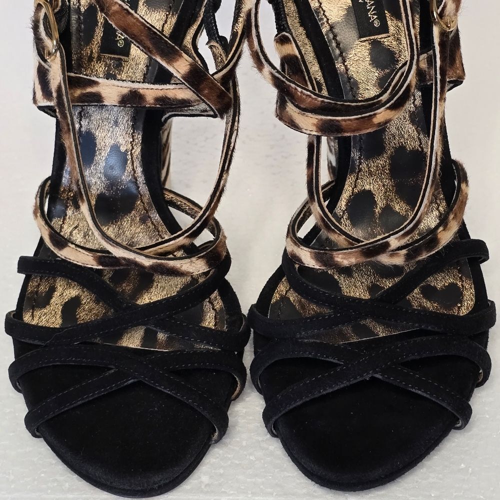 Dolce and Gabbana Animal Print Calf Hair Strappy Heels Size EU 38/ US 8 - Picture 5 of 15